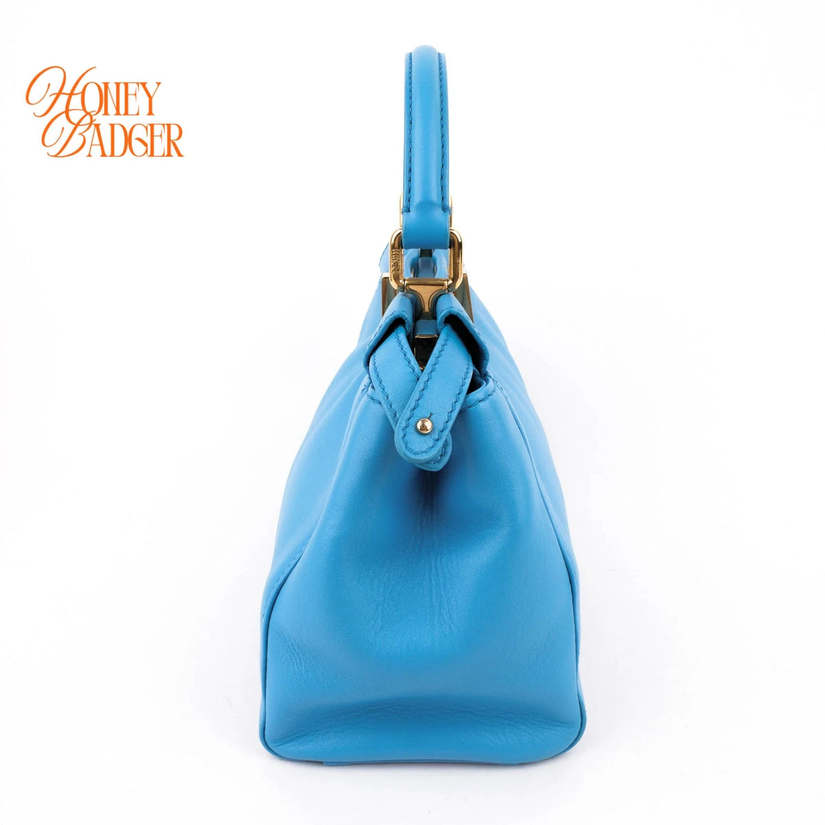 Fendi Peekaboo Mini Calfskin Leather Blue Gold Hardware Rank AB