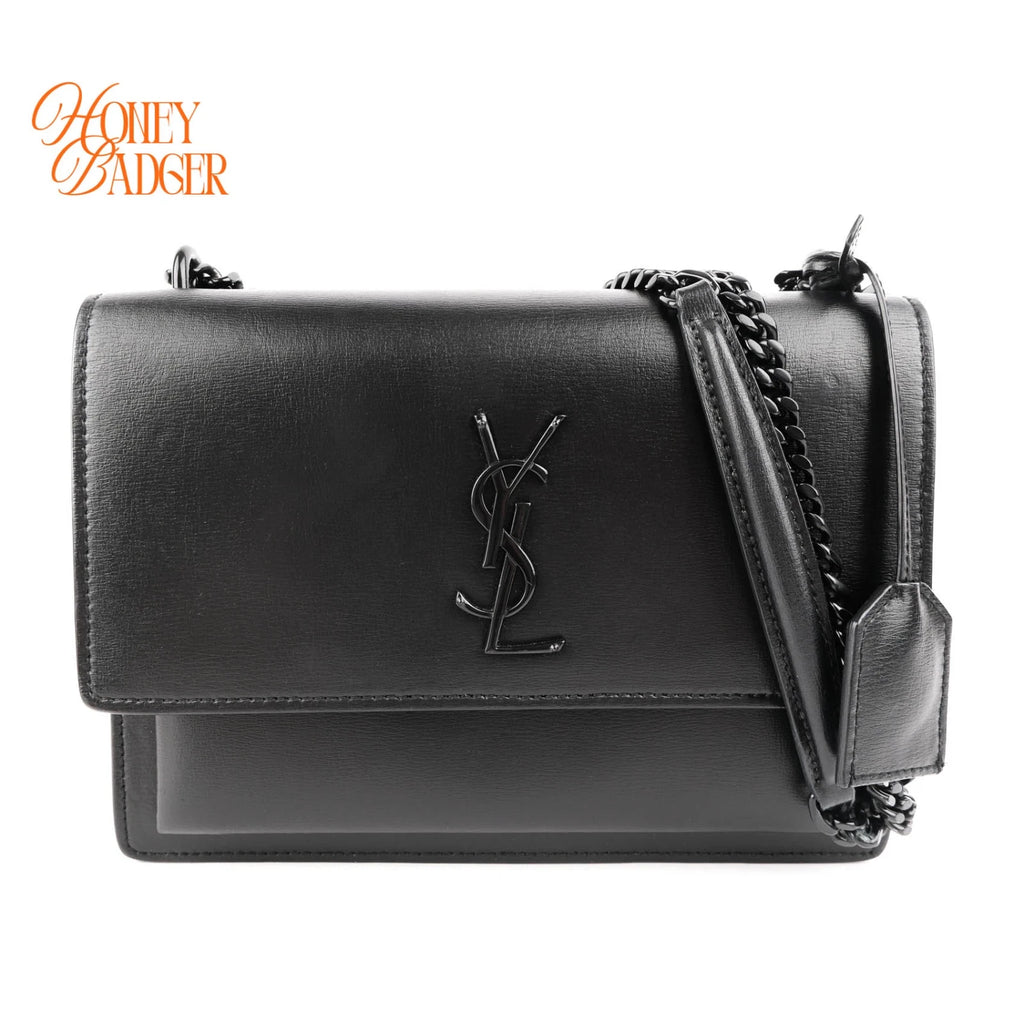 Saint Laurent Sunset Medium Smooth Leather Black Black Hardware Rank A