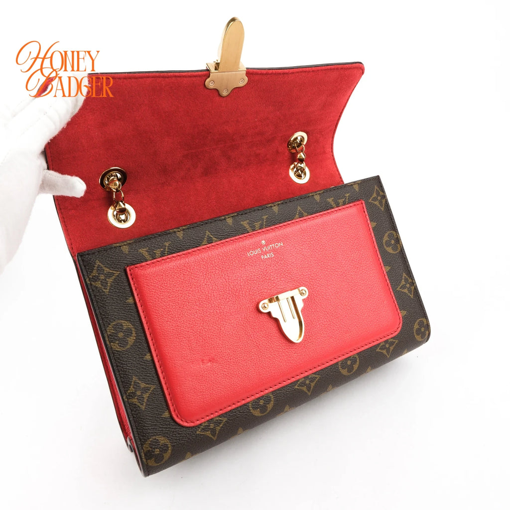 Louis Vuitton Victoire Monogram Cerise Red Chain Shoulder Bag Rank A
