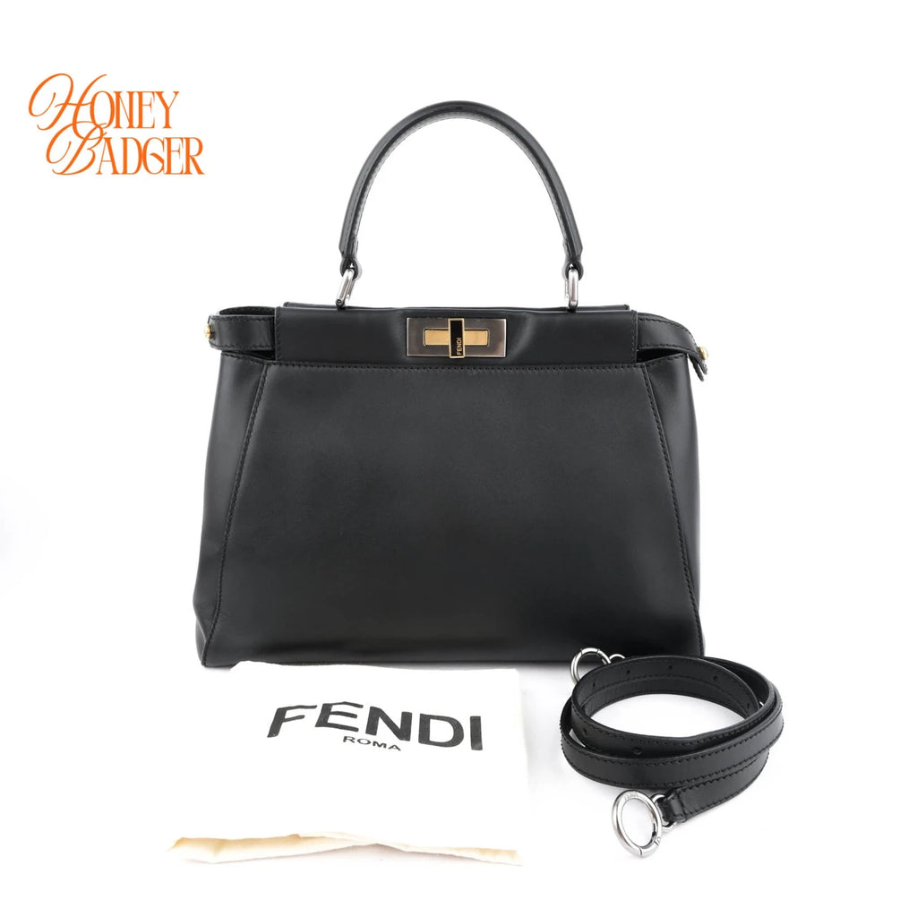 Fendi Peekaboo Medium Smooth Leather Black Rank A