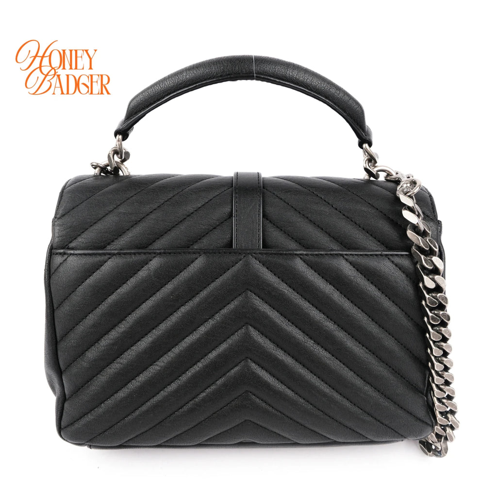Saint Laurent College Medium Matelassé Leather Black Chain 2-Way Bag Rank A