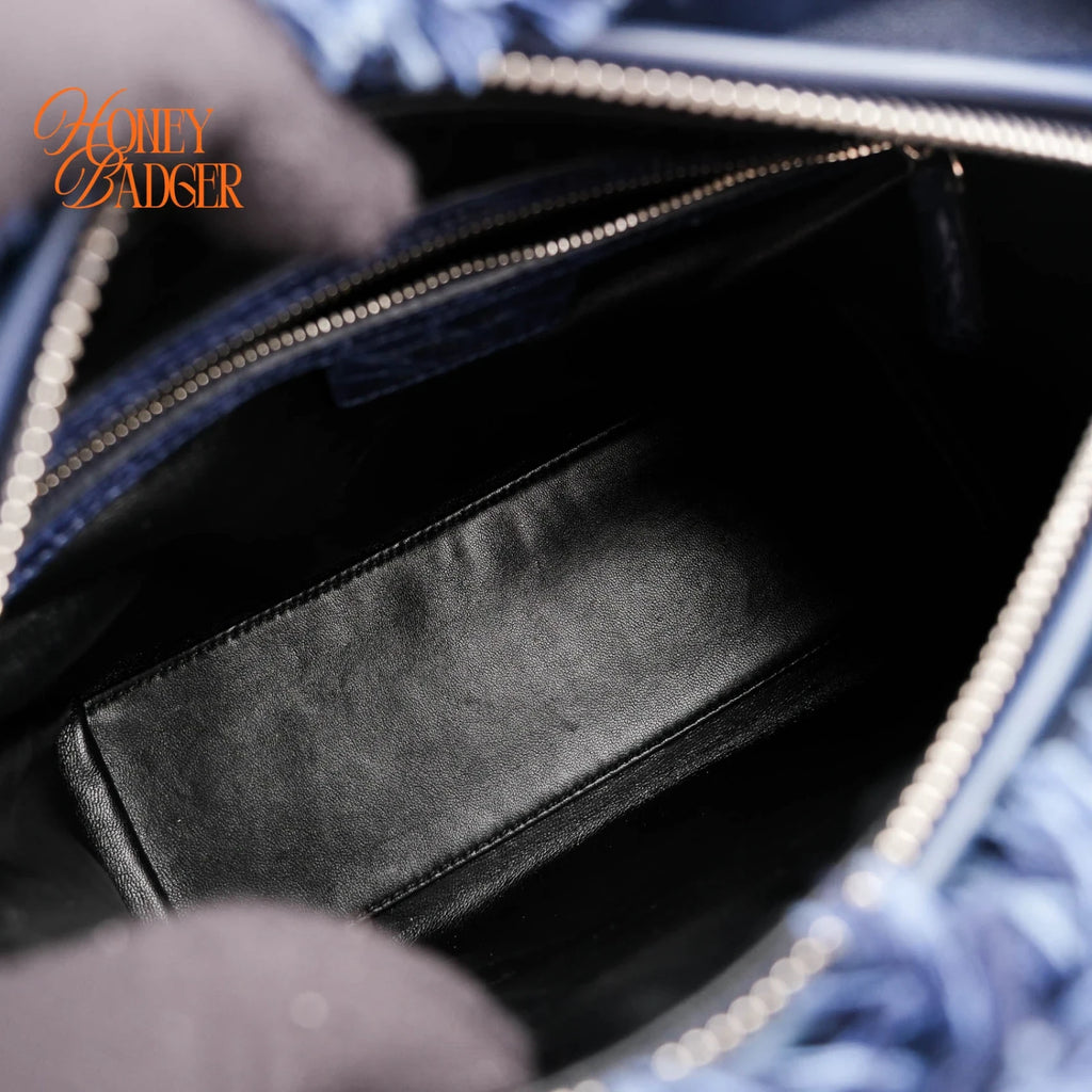 Dior Lady Dior Medium Tweed Navy Blue Silver Hardware Rank A