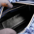 Dior Lady Dior Medium Tweed Navy Blue Silver Hardware Rank A