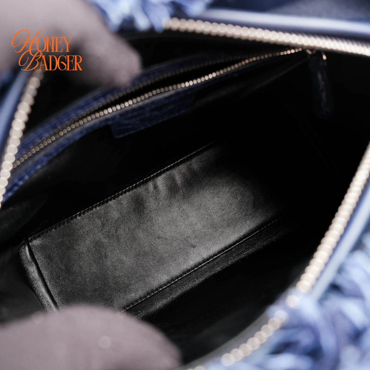 Dior Lady Dior Medium Tweed Navy Blue Silver Hardware Rank A