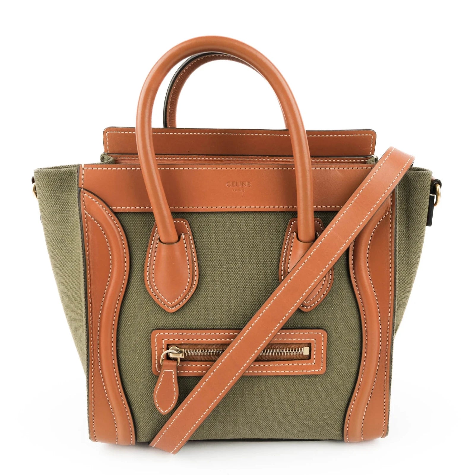 Celine Luggage Nano Canvas and Leather Olive Brown Rank A