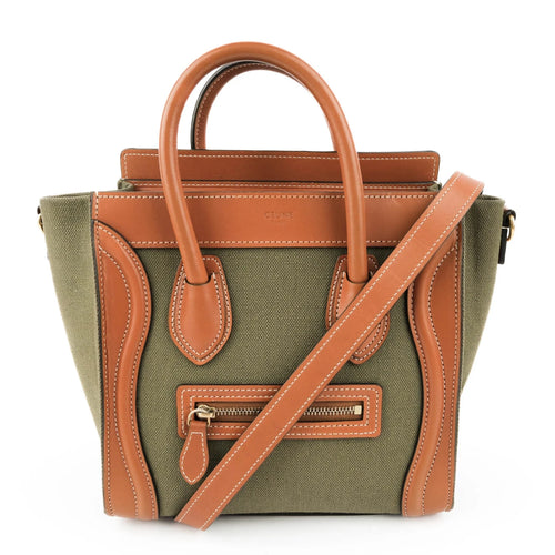 Celine Luggage Nano Canvas and Leather Olive Brown Rank A