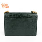 Saint Laurent Sunset Medium Croc-Embossed Leather Green Gold Hardware Rank A