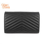 Saint Laurent Classic Cassandre Chain Wallet Grain de Poudre Leather Black Matte Black Hardware Rank A