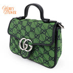Gucci GG Marmont Mini Top Handle Canvas Green Silver Hardware Rank A