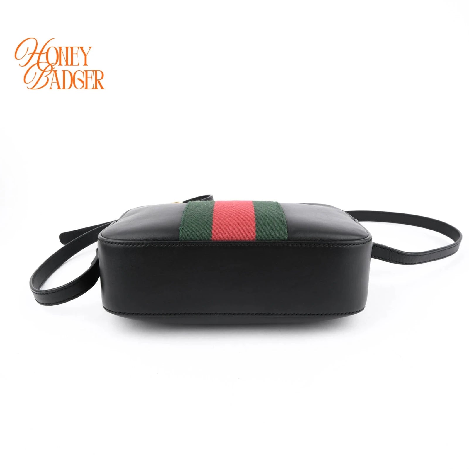 Gucci Bee Web Camera Bag Leather Black Rank A