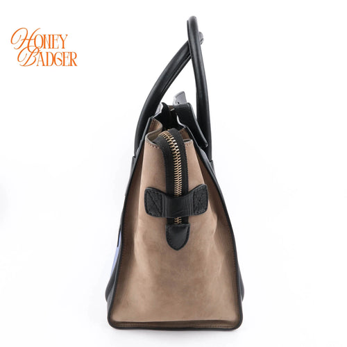 Celine Mini Luggage Tri-Color Nubuck & Calfskin Royal Blue Grey Black Gold Hardware Rank AB