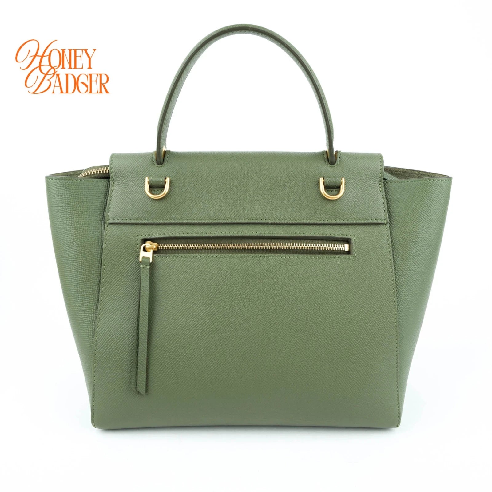 Celine Belt Bag Medium Grained Calfskin Green Gold Hardware Rank A