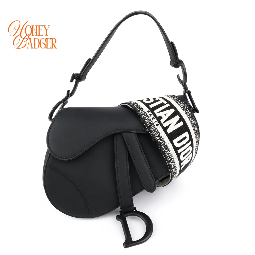 Dior Mini Saddle Bag Black Ultramatte Calfskin 2Way Handbag Shoulder Bag Rank A