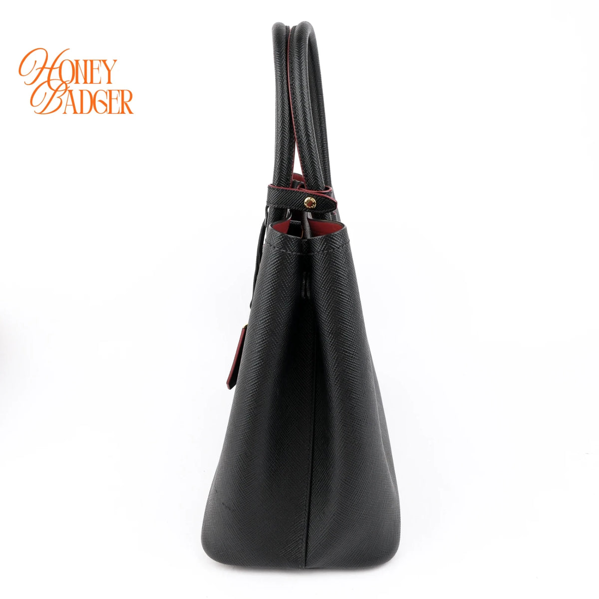 Prada Double Bag Large Saffiano Leather Black/Red Rank AB