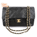 Chanel Classic Double Flap Medium 25 Quilted Lambskin Black Gold Hardware Rank AB