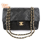 Chanel Classic Double Flap Medium 25 Quilted Lambskin Black Gold Hardware Rank AB