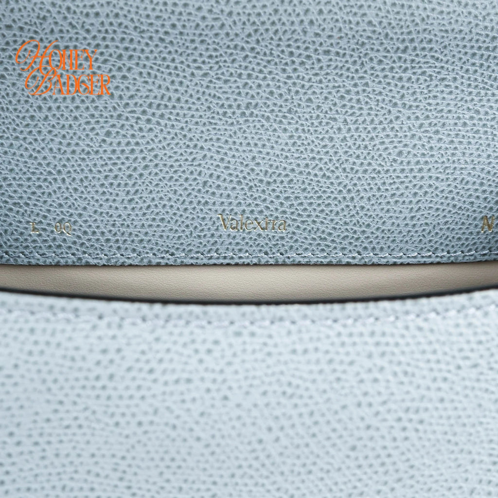Valextra Iside Mini Grained Calfskin Blue Grey Light Gold Hardware Rank A