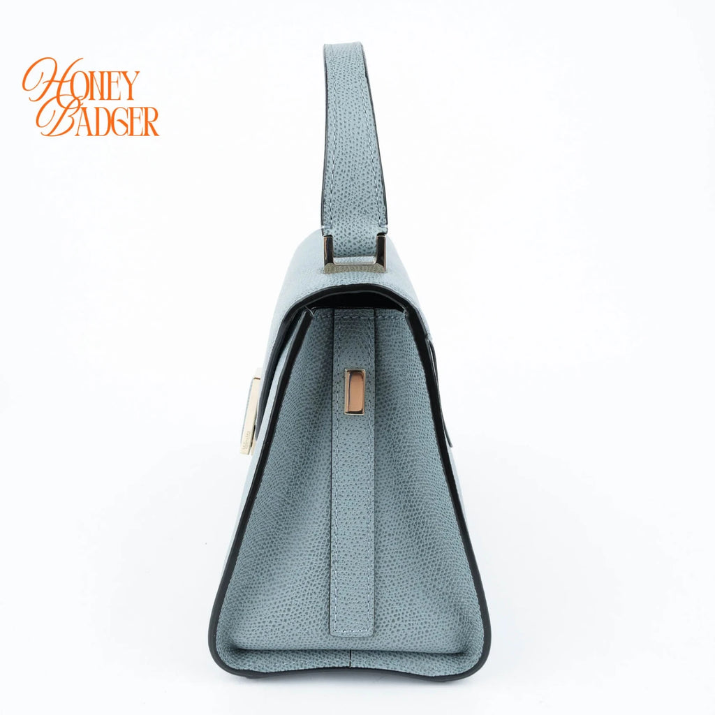 Valextra Iside Mini Grained Calfskin Blue Grey Light Gold Hardware Rank A