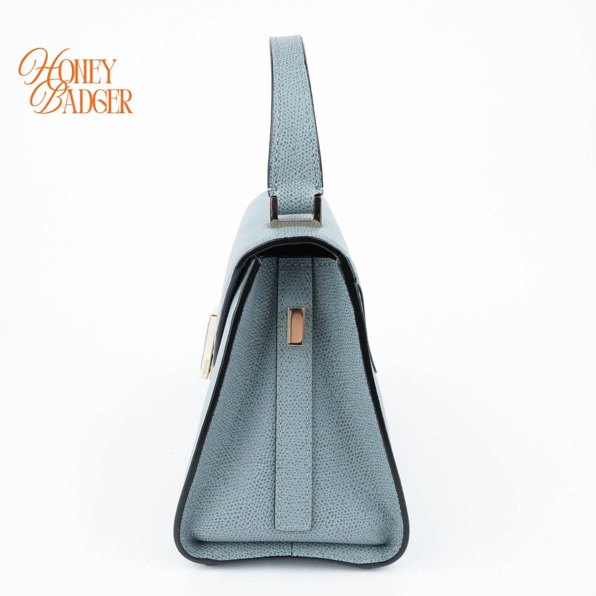 Valextra Iside Mini Grained Calfskin Blue Grey Light Gold Hardware Rank A