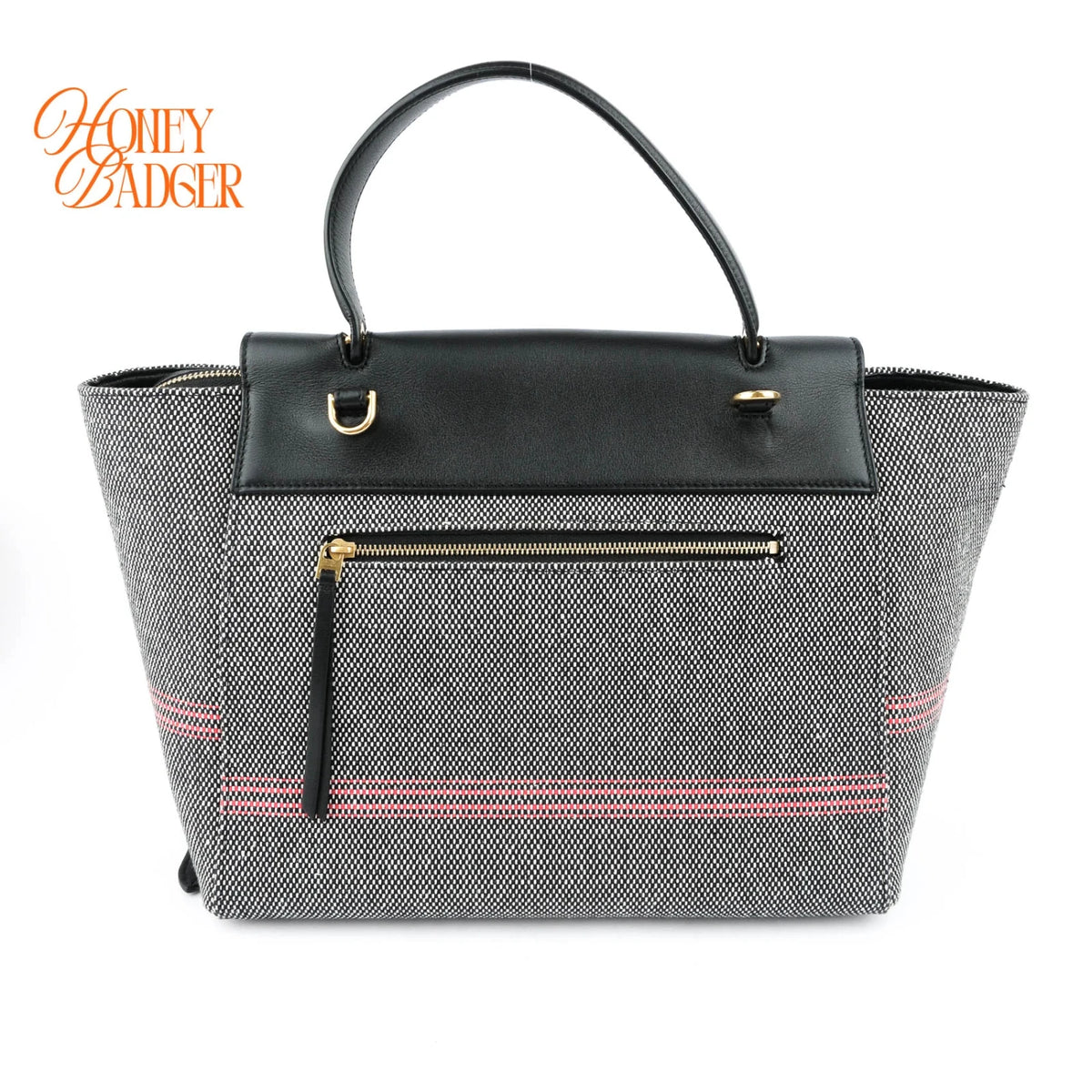 Celine Belt Bag Mini Striped Cotton Canvas Black Calfskin Gold Hardware Rank AB