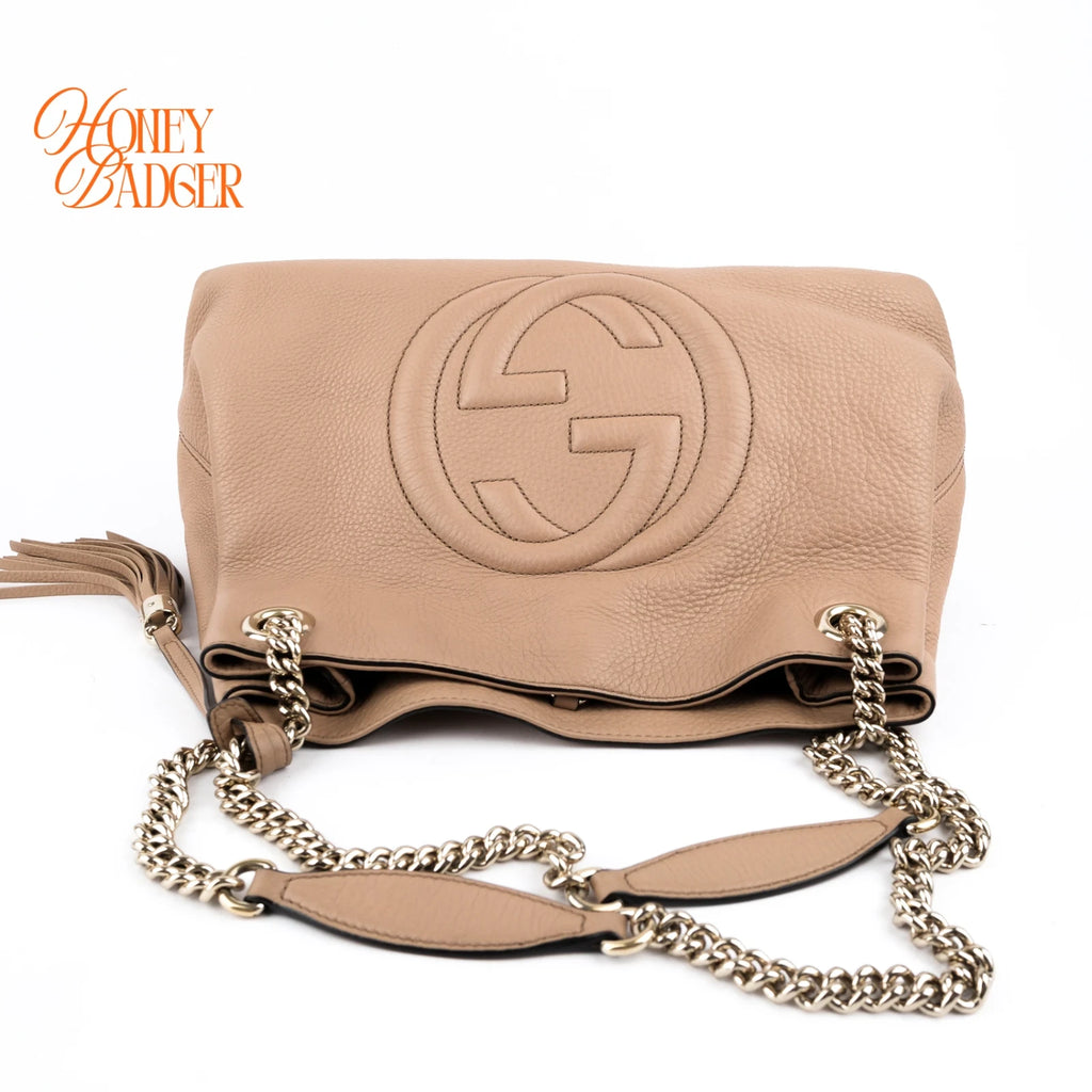 Gucci Soho Chain Tote Beige Leather Shoulder Bag Rank AB