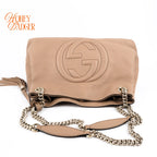 Gucci Soho Chain Tote Beige Leather Shoulder Bag Rank AB