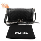 Chanel Boy Medium Calfskin Leather Black Antique Silver Hardware Rank A