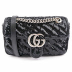 Gucci GG Marmont Medium Sequin Chain Shoulder Bag Black Rank S
