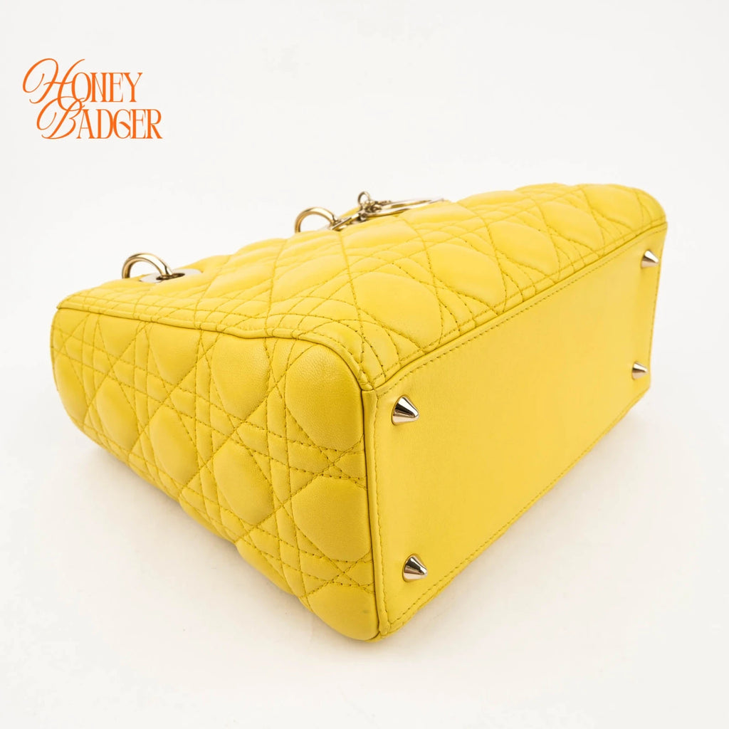 Dior Lady Dior Medium Lambskin Yellow Rank A