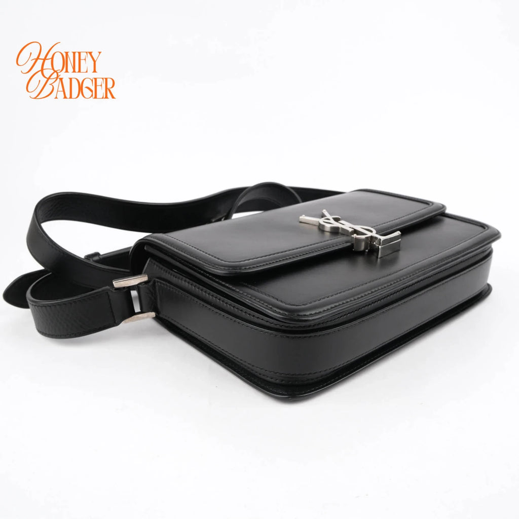 Saint Laurent Solferino Medium Brushed Leather Black Silver Hardware Rank A