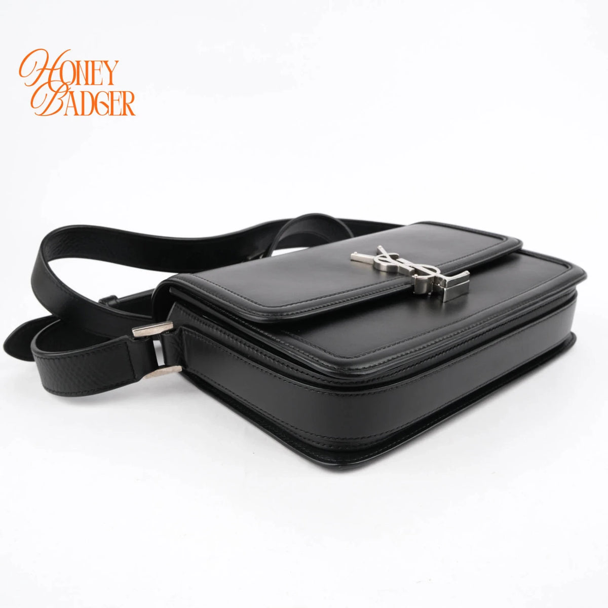 Saint Laurent Solferino Medium Brushed Leather Black Silver Hardware Rank A