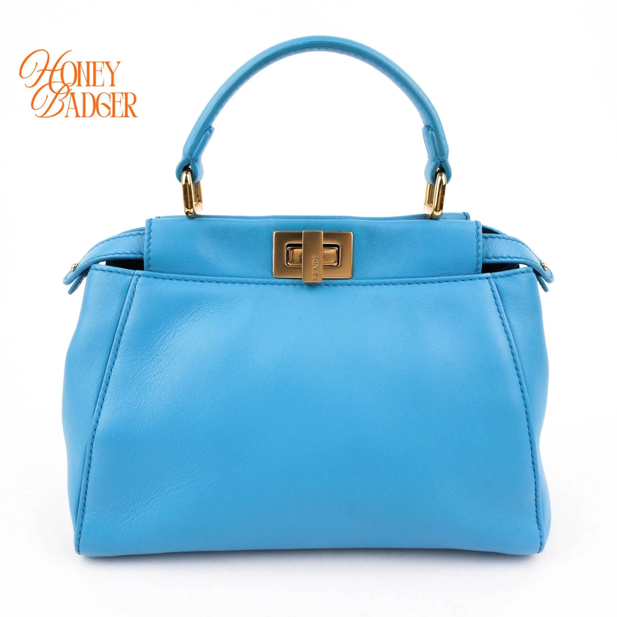 Fendi Peekaboo Mini Calfskin Leather Blue Gold Hardware Rank AB