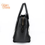 Celine Luggage Mini Shopper Leopard Print Canvas Black Calfskin Gold Hardware Rank AB