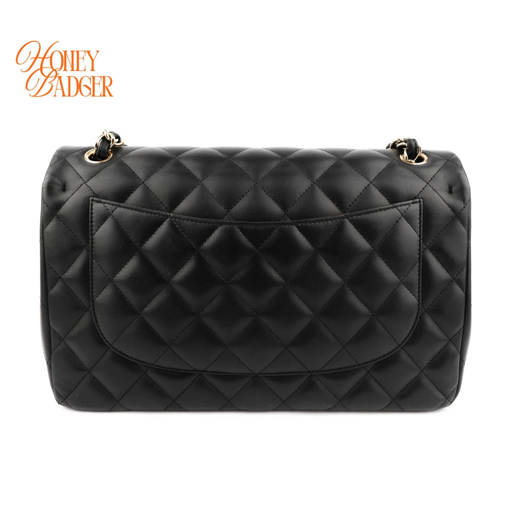 Chanel Classic Flap Jumbo Leather Black Gold Hardware Rank A