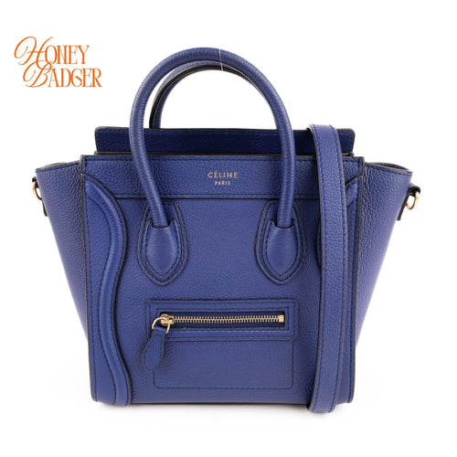 Celine Luggage Nano Drummed Calfskin Blue Rank A