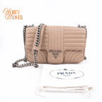 Prada Diagram Leather Shoulder Bag Pink Beige Silver Hardware Rank A