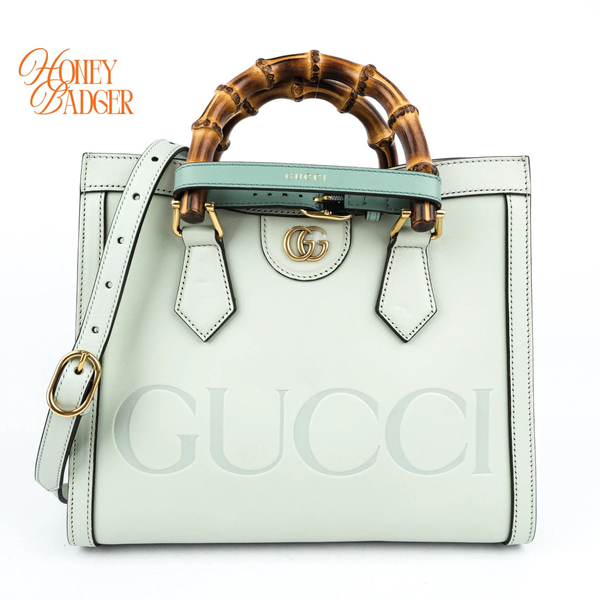 Gucci Diana Medium Tote Bag Leather Light Green Bamboo Gold Hardware Rank AB