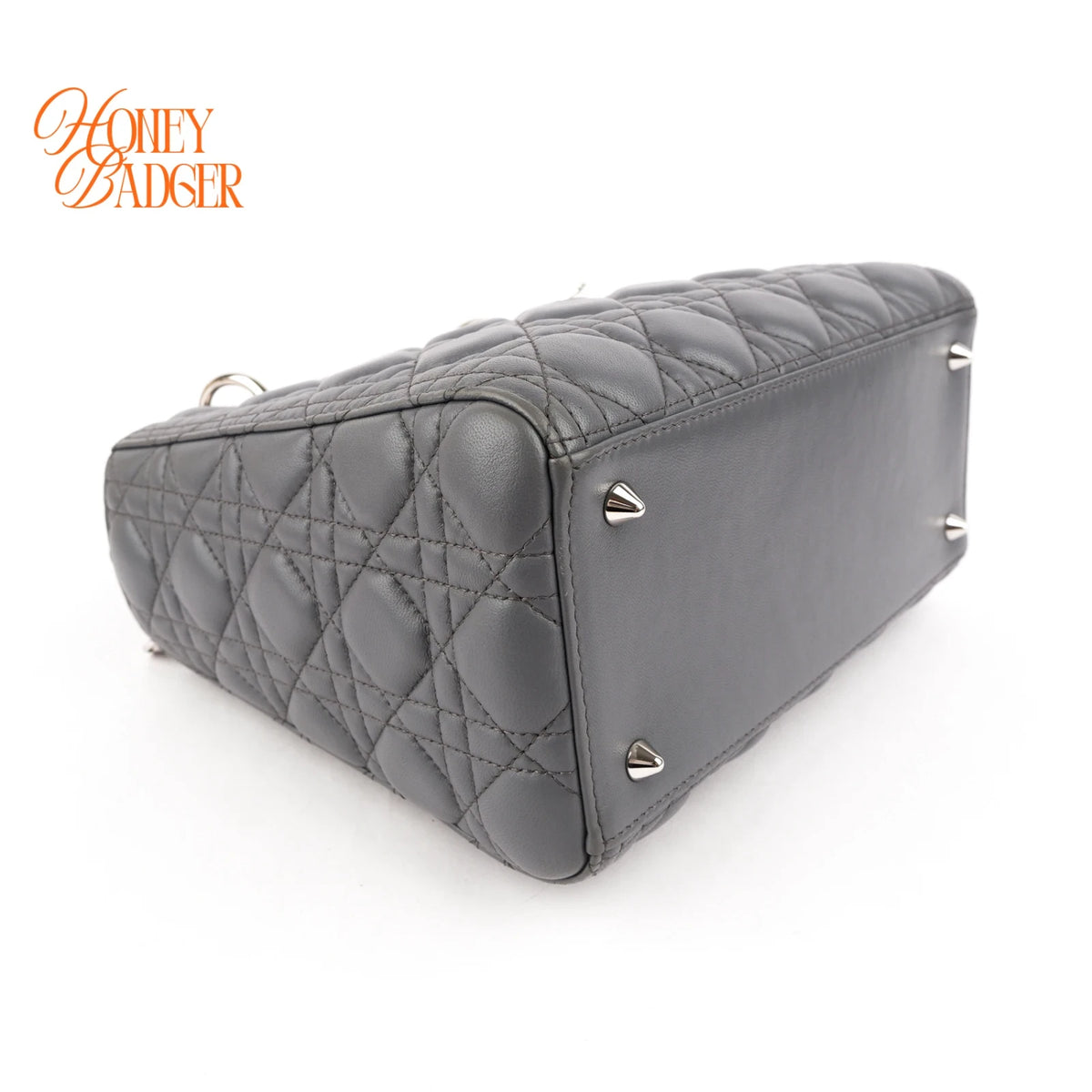 Dior Lady Dior Medium Grey Cannage Leather 2-Way Bag Rank AB