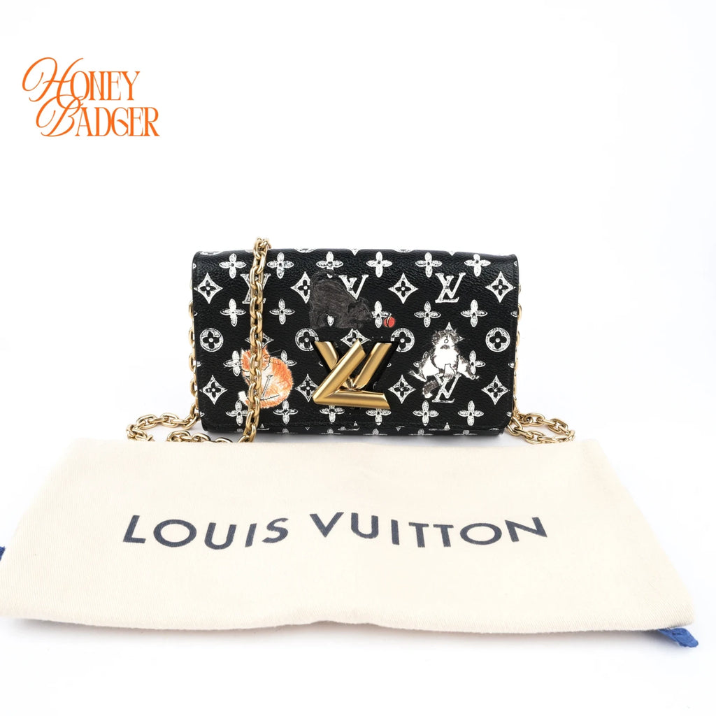 Louis Vuitton Twist Chain Wallet Catogram Monogram Black Rank A