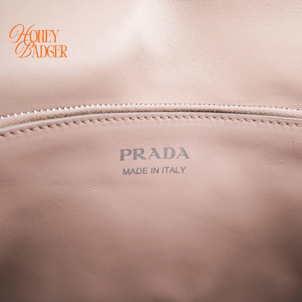 Prada Diagram Leather Shoulder Bag Pink Beige Silver Hardware Rank A
