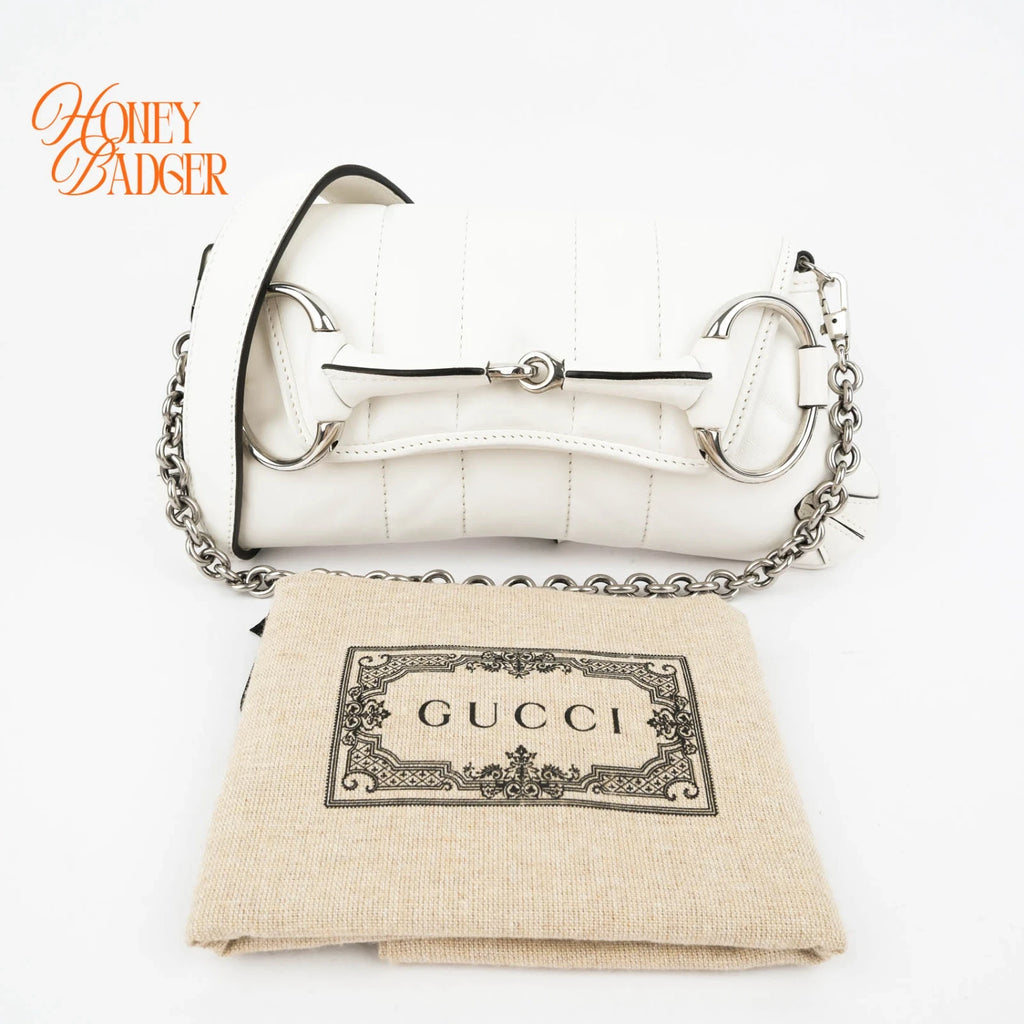 Gucci Horsebit 1955 Small Leather White Silver Hardware Rank S