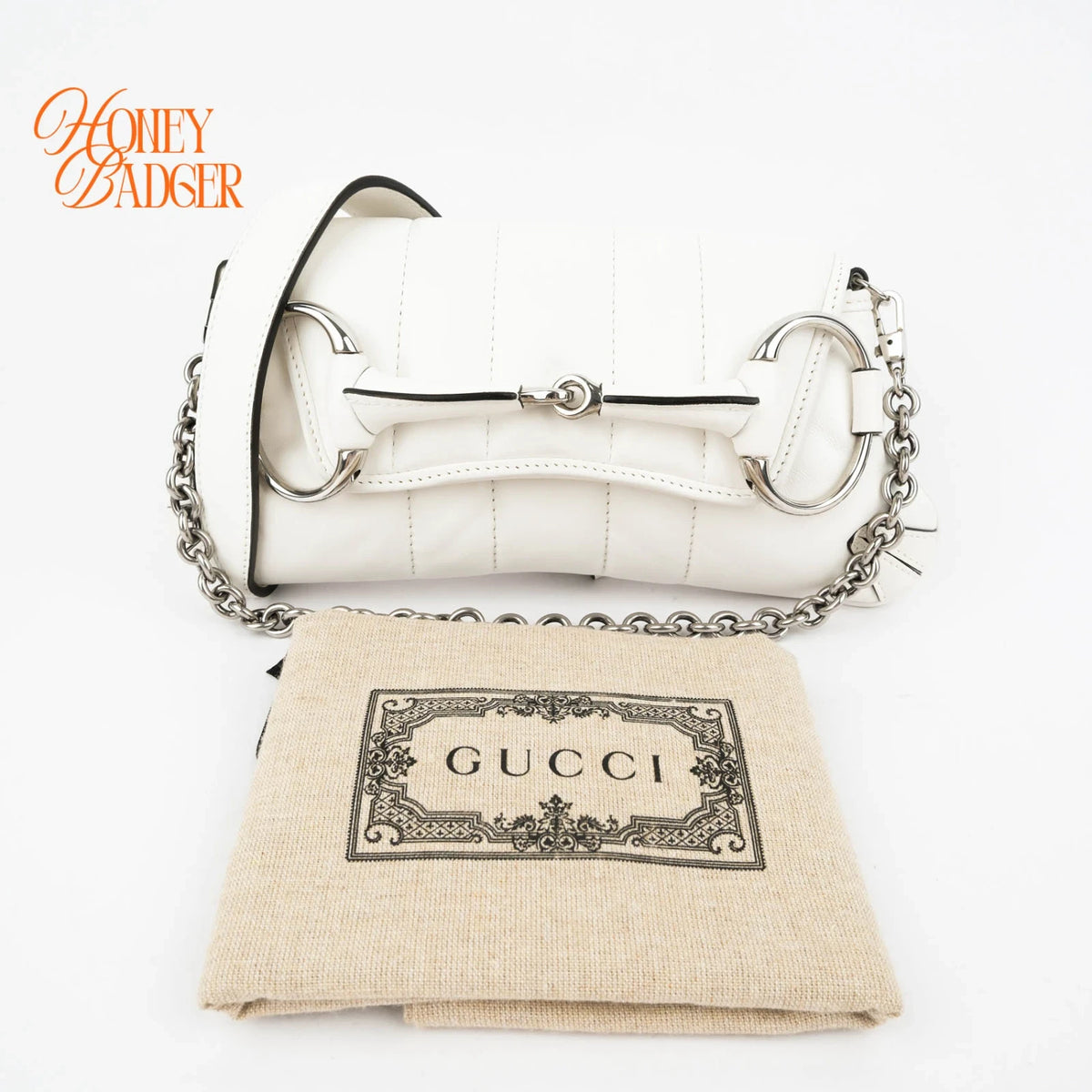 Gucci Horsebit 1955 Small Leather White Silver Hardware Rank S