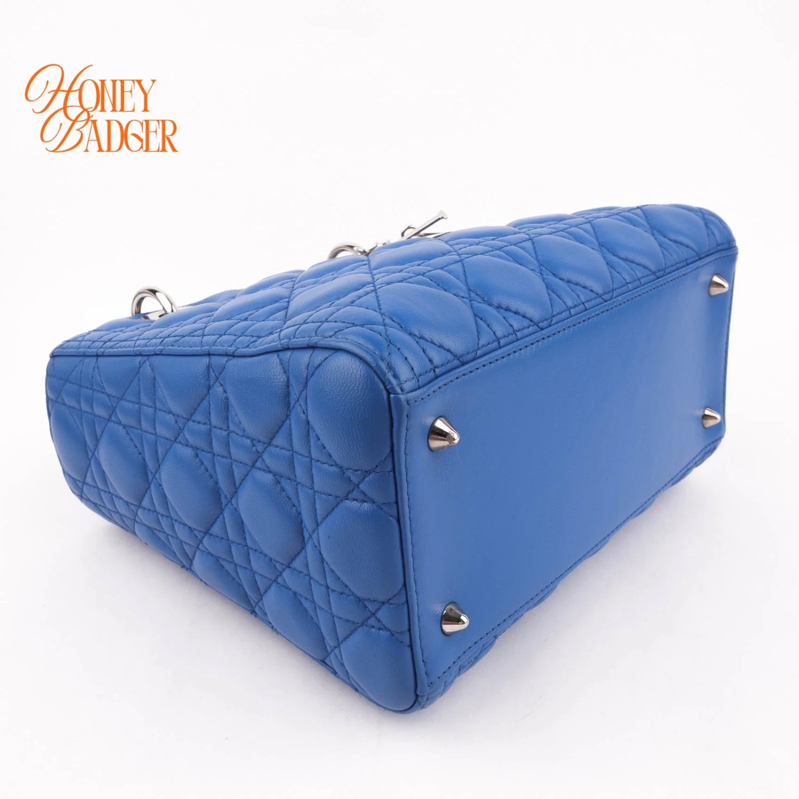 Dior Lady Dior Medium Lambskin Blue Silver Hardware Rank A