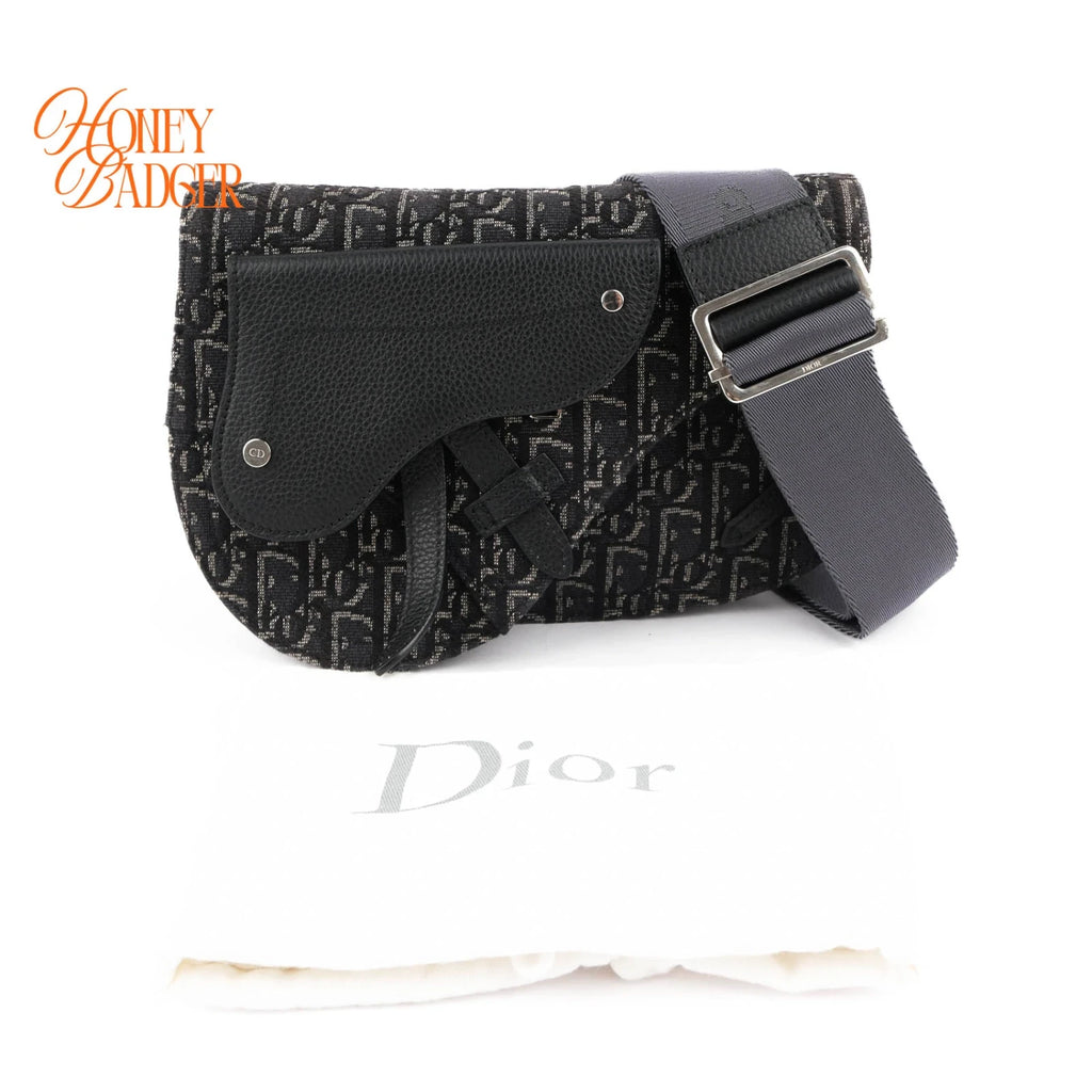 Dior Saddle Slim Pouch Oblique Jacquard Black Navy White 2WAY Bag