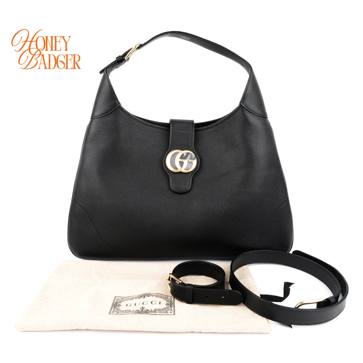 Gucci Aphrodite Large Leather Black Antique Gold Hardware Rank A