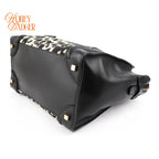 Celine Luggage Mini Shopper Leopard Print Canvas Black Calfskin Gold Hardware Rank AB