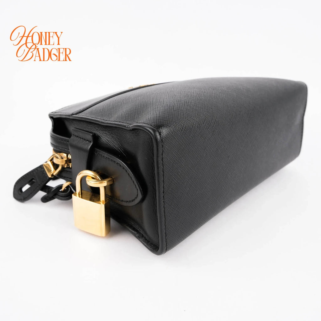 Prada Saffiano Camera Bag in black leather, Grade A condition.