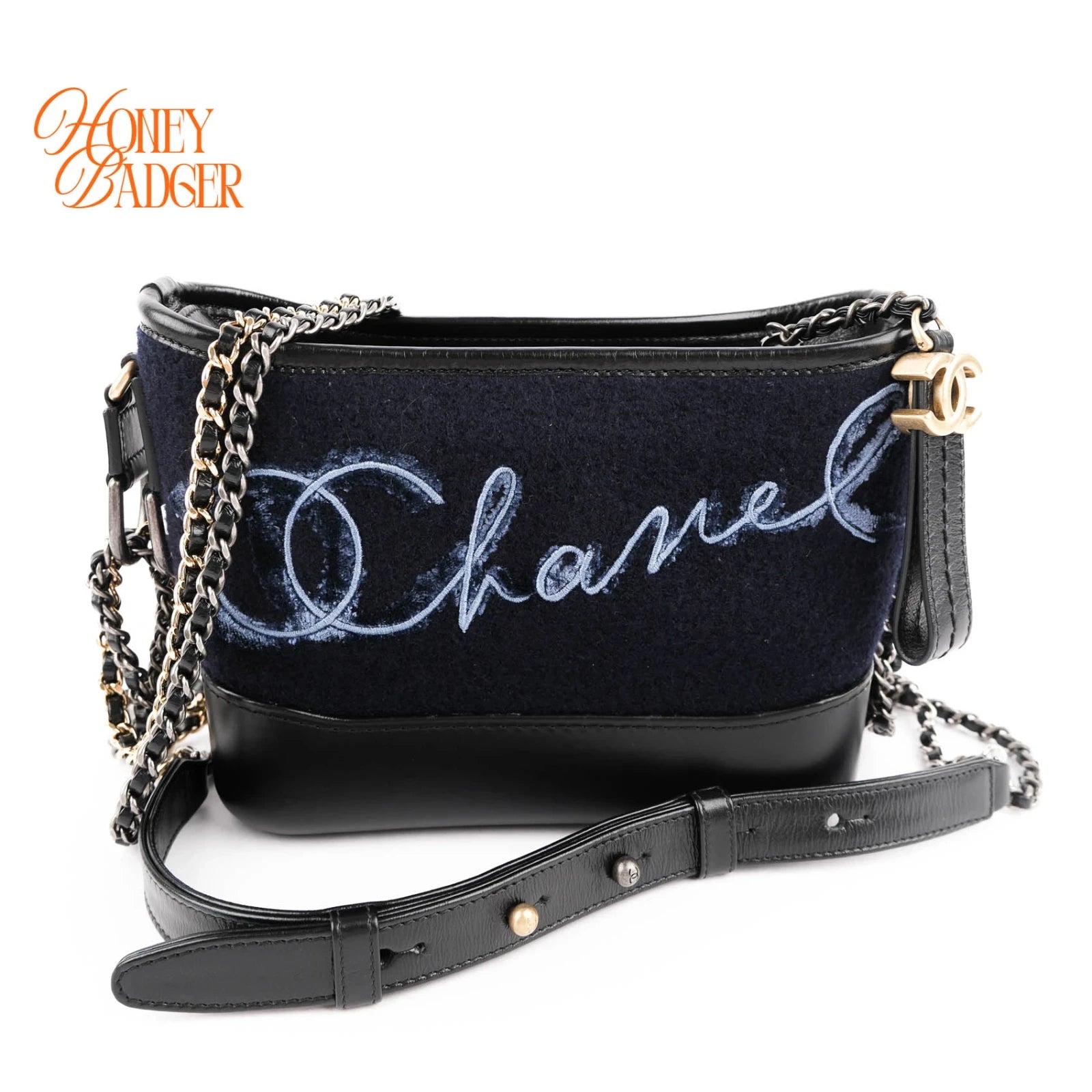 Chanel Gabrielle Hobo Small Navy Wool Grade A