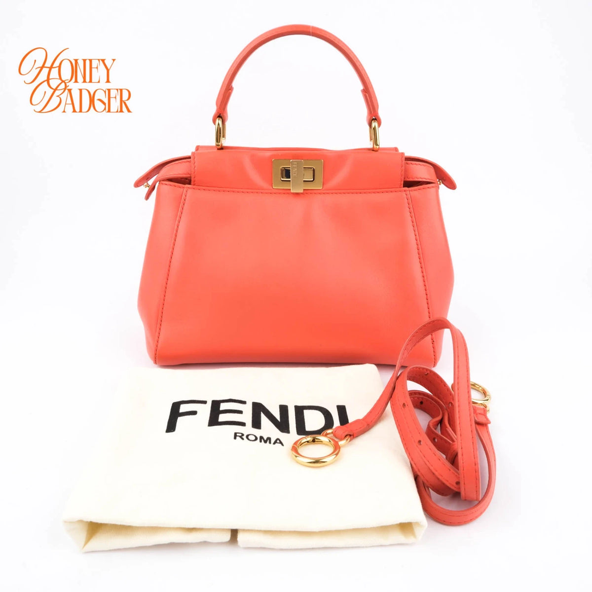 Fendi Peekaboo Mini Smooth Leather Orange Rank A