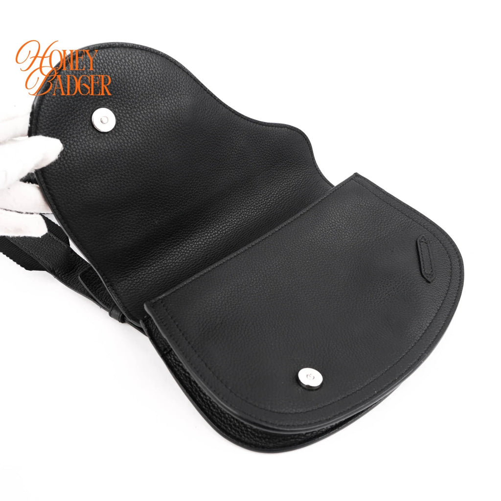 Dior Saddle Pouch Grained Calfskin Black Silver Hardware Rank A